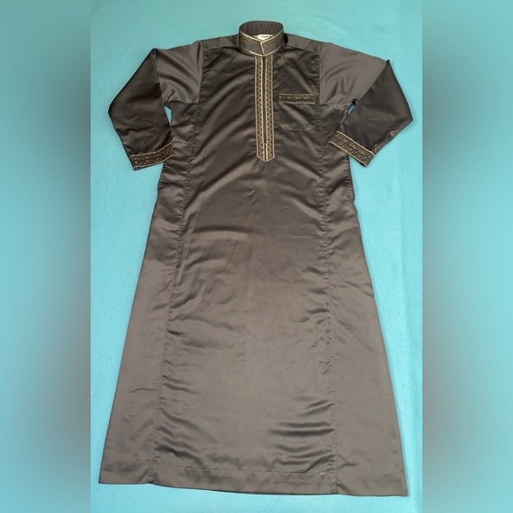 GOLDEN MOUNTAINS throbe full length gray gold embroidery zip mockneck NEW size M - Picture 1 of 14